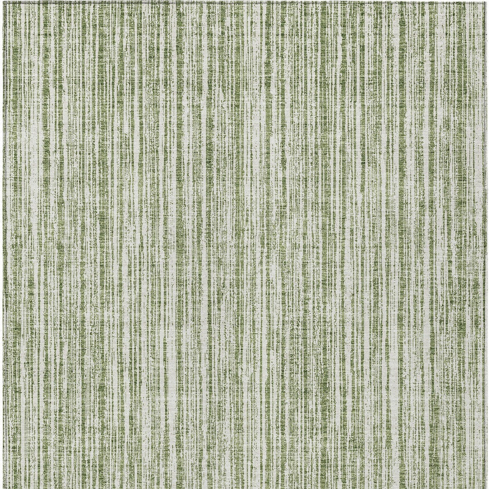10' X 14' Green And Ivory Striped Washable Indoor Outdoor Area Rug