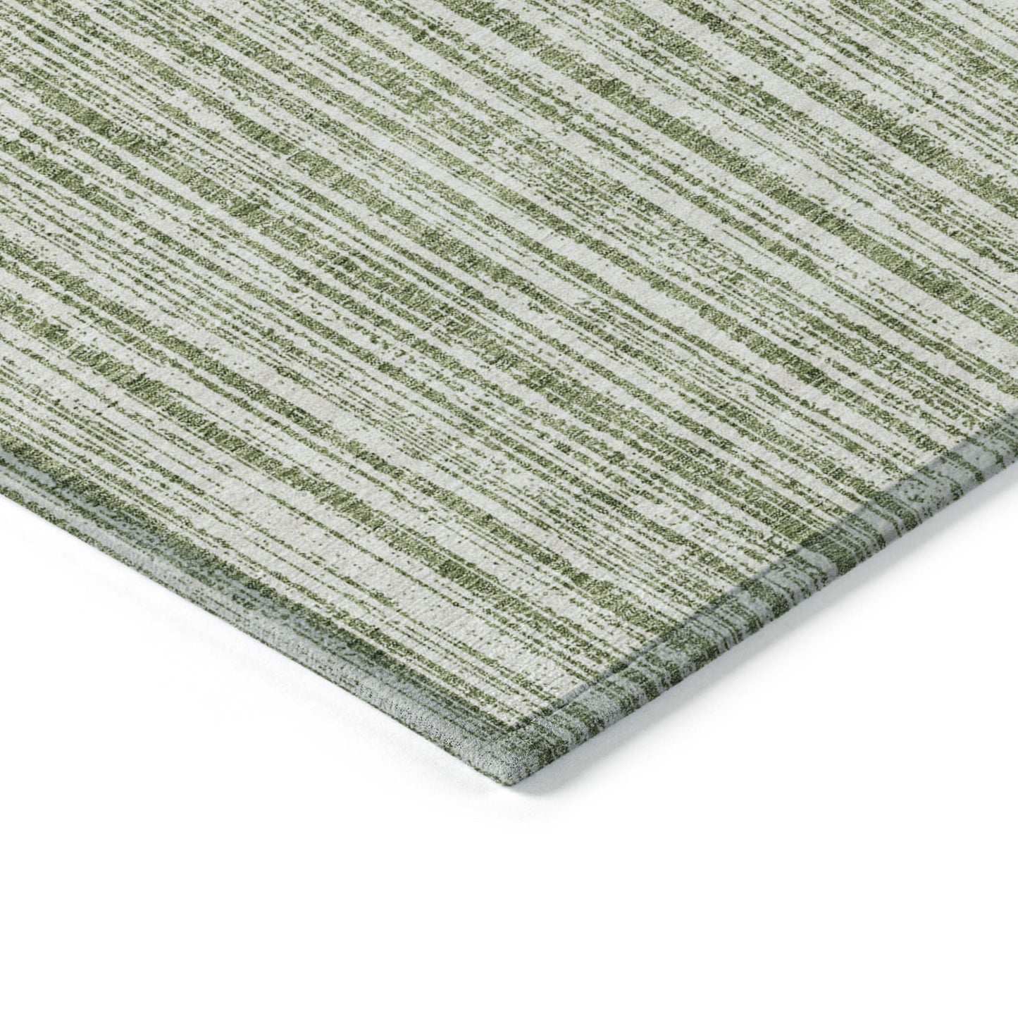 10' X 14' Green And Ivory Striped Washable Indoor Outdoor Area Rug