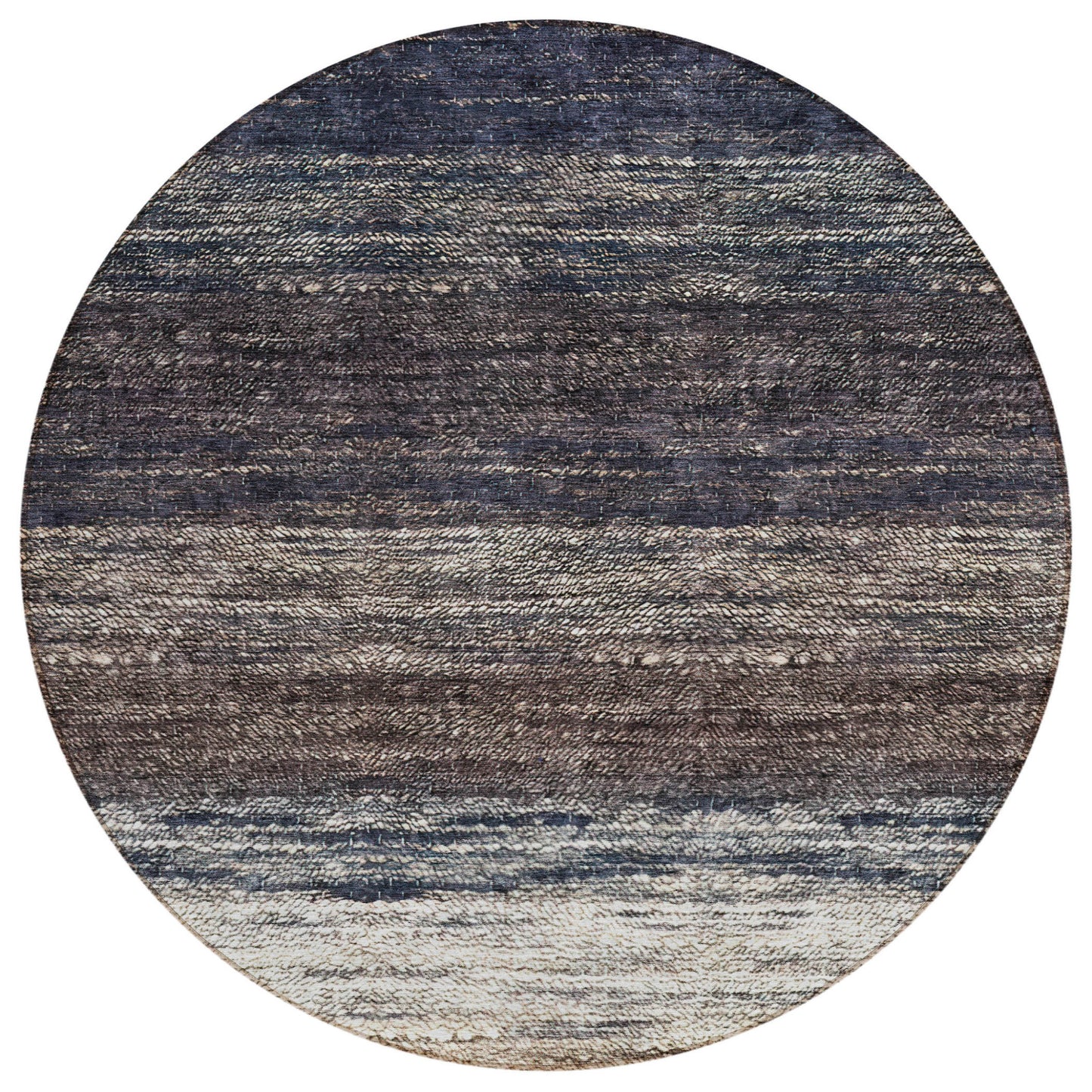 8' Beige Ivory And Brown Round Ombre Washable Indoor Outdoor Area Rug