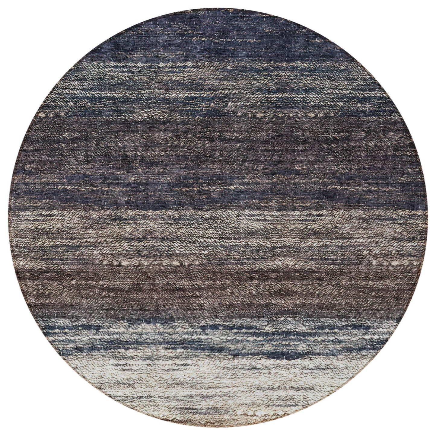 8' Beige Ivory And Brown Round Ombre Washable Indoor Outdoor Area Rug
