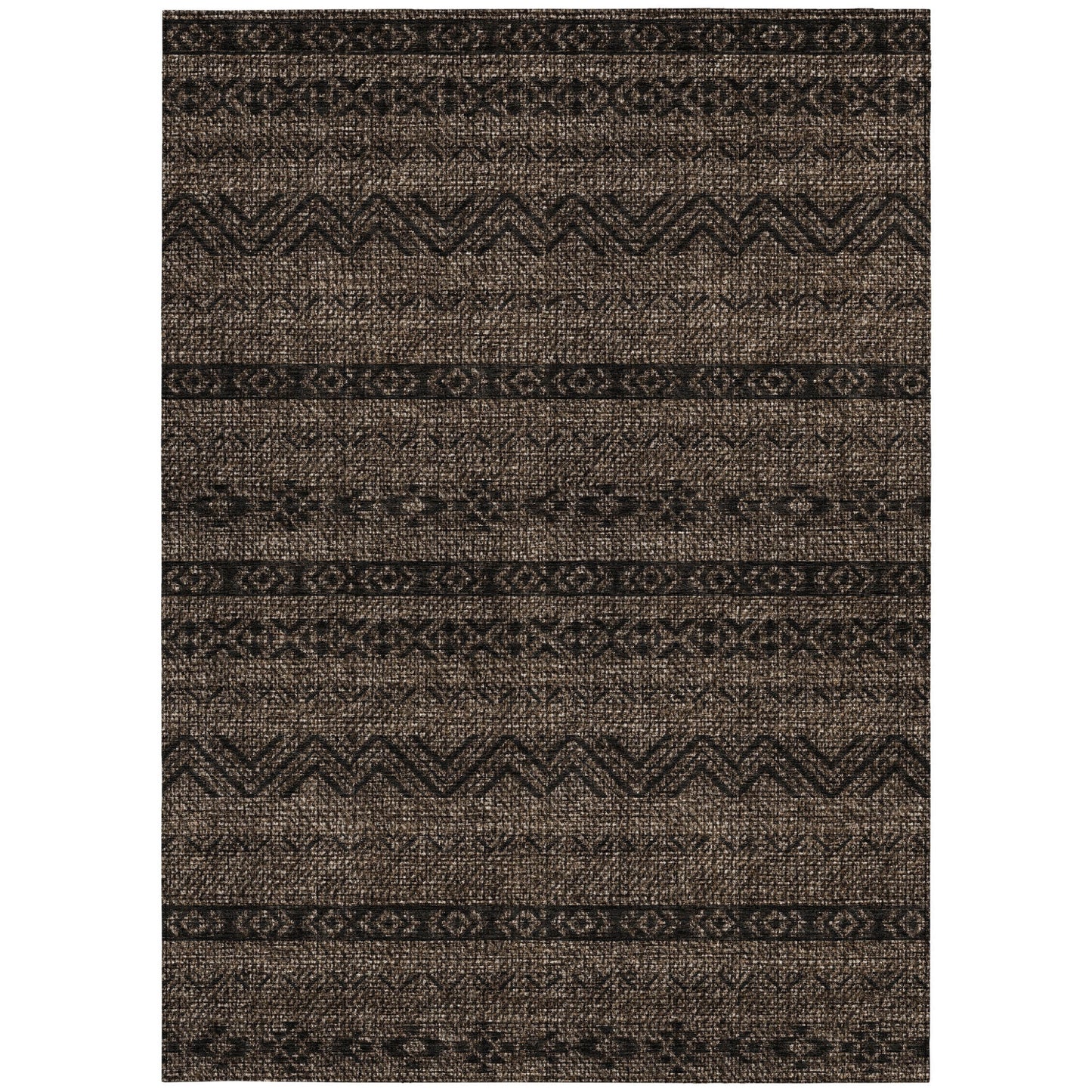10' X 14' Chocolate And Brown Southwestern Washable Indoor Outdoor Area Rug
