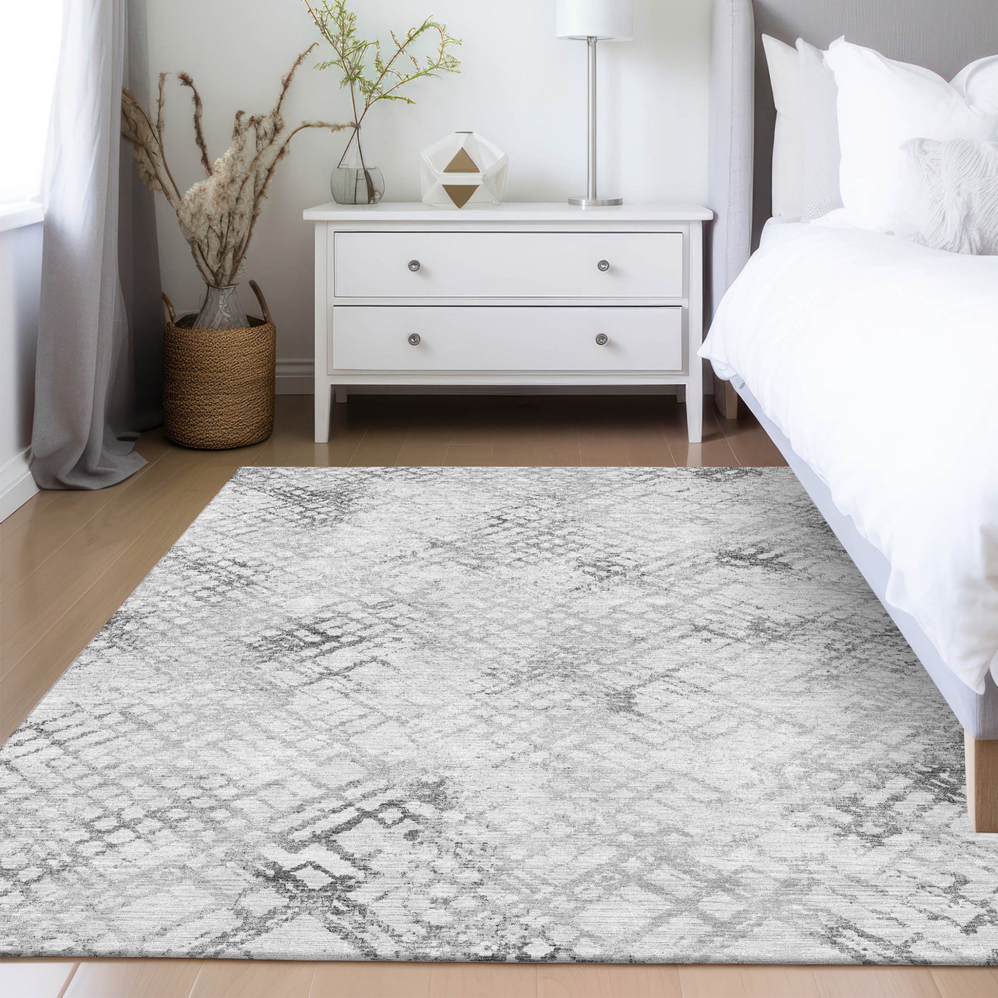 8' X 10' Gray Charcoal And Silver Geometric Washable Indoor Outdoor Area Rug