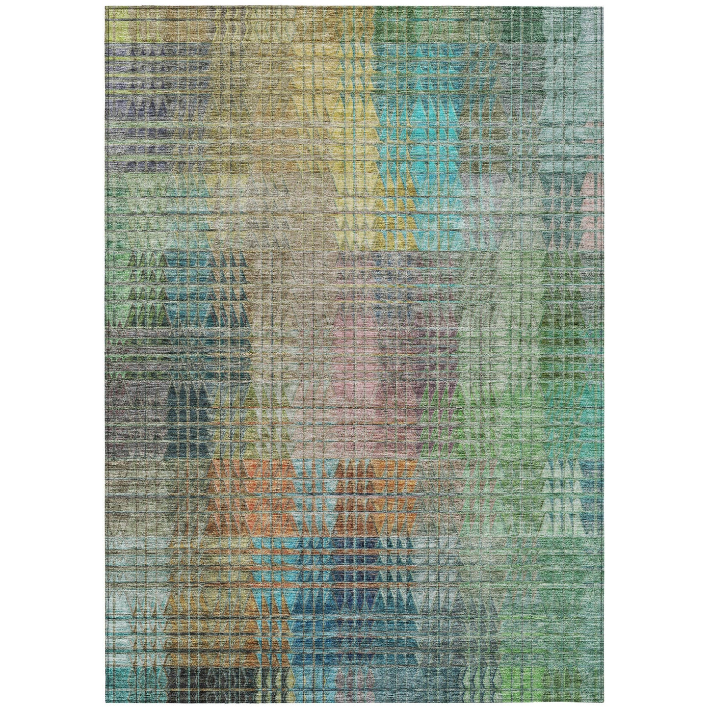 10' X 14' Green Gold And Teal Blue Abstract Washable Indoor Outdoor Area Rug