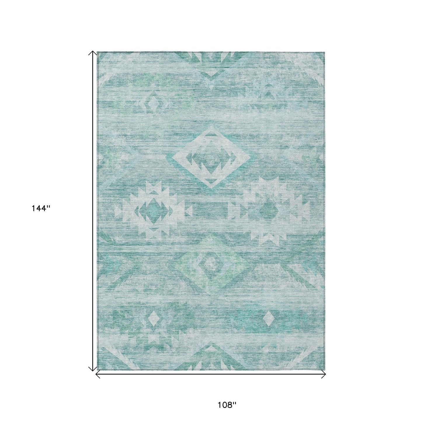 9' X 12' Aqua Turquoise And Ivory Southwestern Washable Indoor Outdoor Area Rug