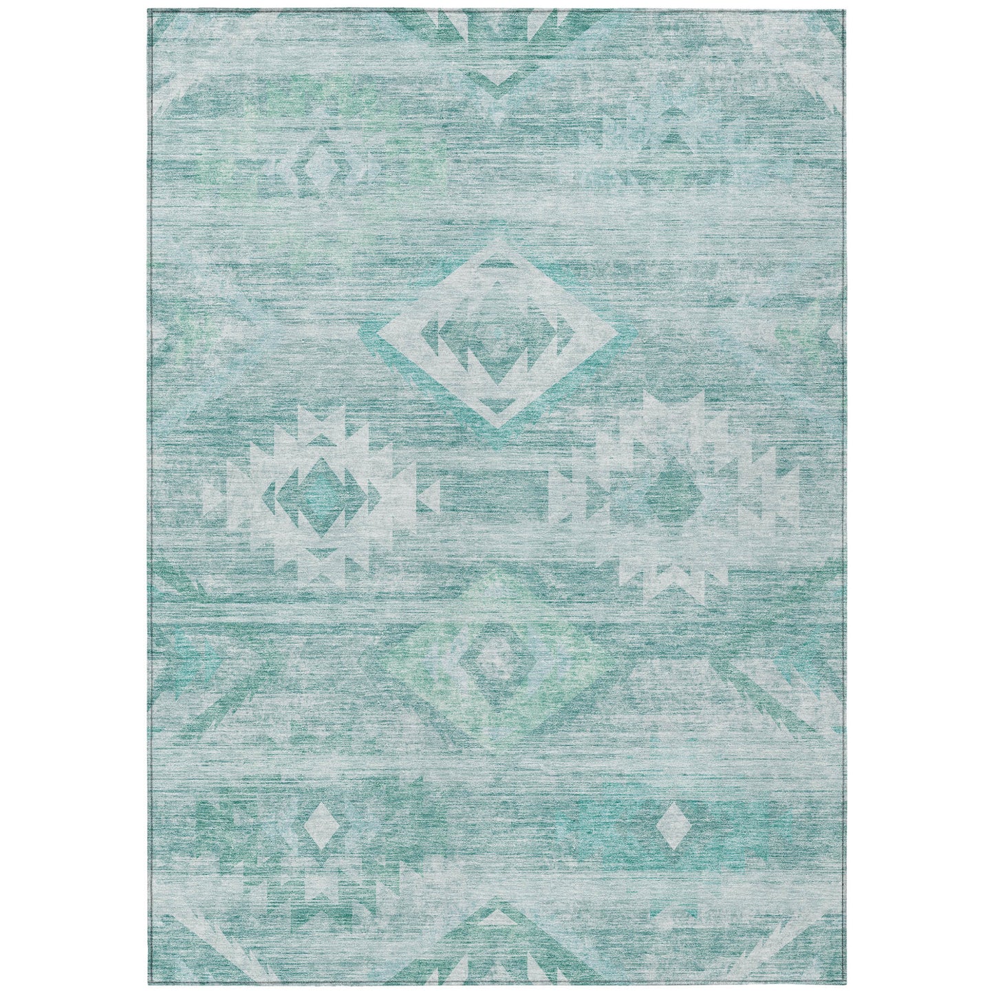 9' X 12' Aqua Turquoise And Ivory Southwestern Washable Indoor Outdoor Area Rug