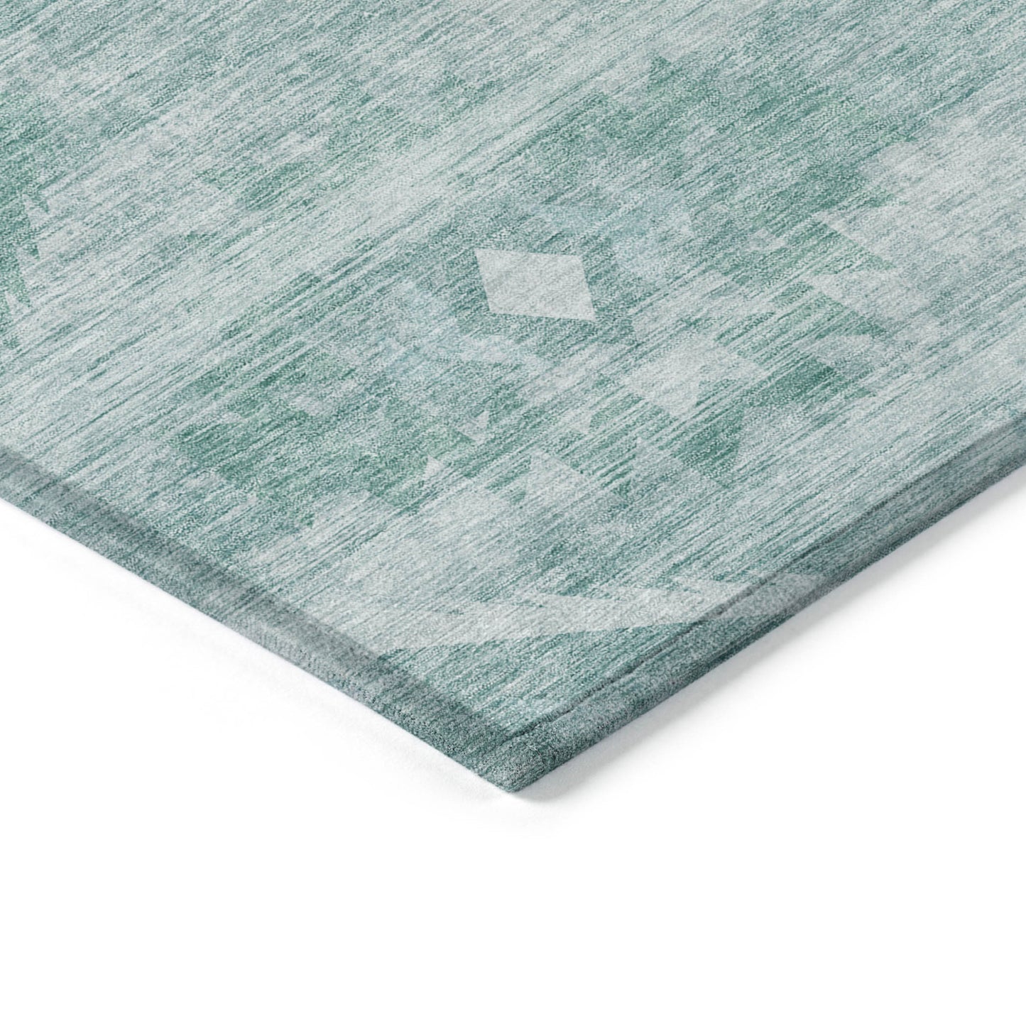 9' X 12' Aqua Turquoise And Ivory Southwestern Washable Indoor Outdoor Area Rug