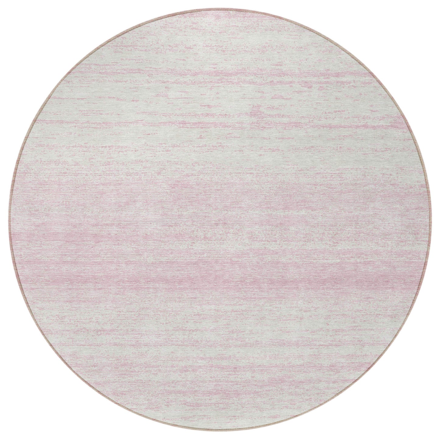 8' Pink And Ivory Round Striped Washable Indoor Outdoor Area Rug