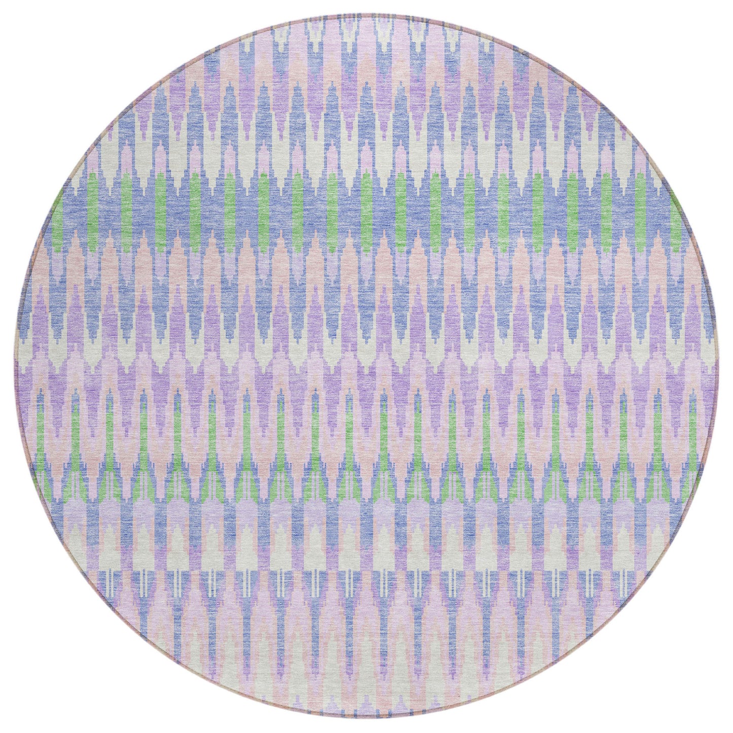 8' Lavender Pink And Lime Green Round Southwestern Washable Indoor Outdoor Area Rug