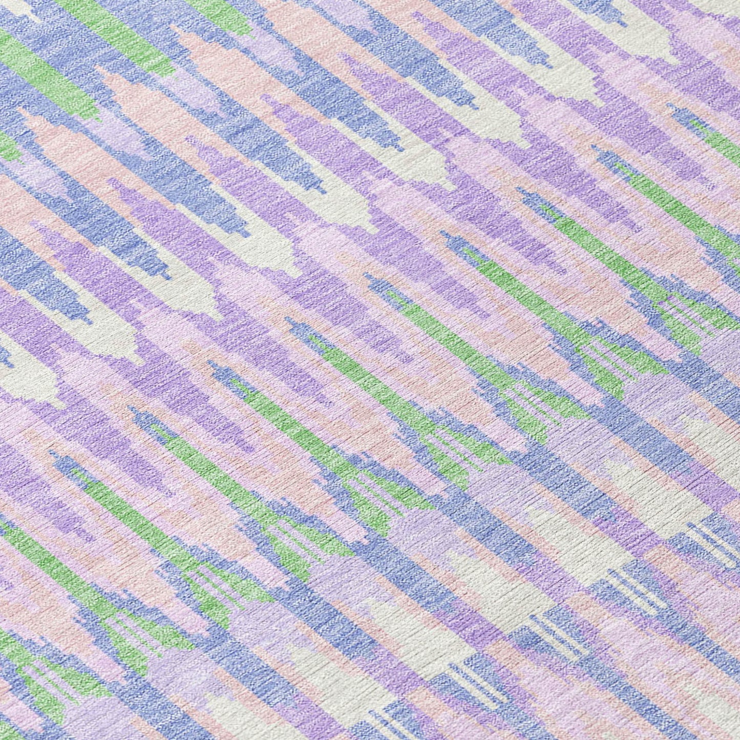 8' Lavender Pink And Lime Green Round Southwestern Washable Indoor Outdoor Area Rug
