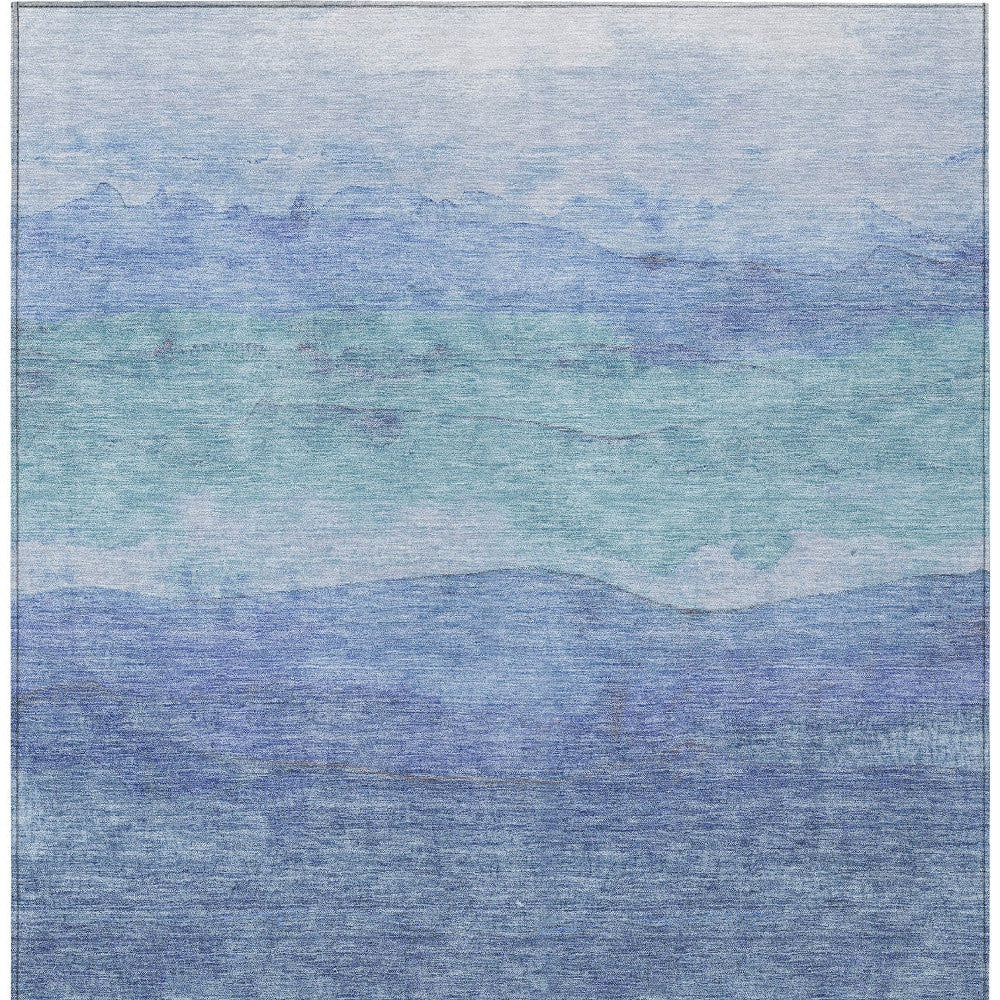 3' X 5' Blue Teal Blue And Sky Blue Abstract Washable Indoor Outdoor Area Rug