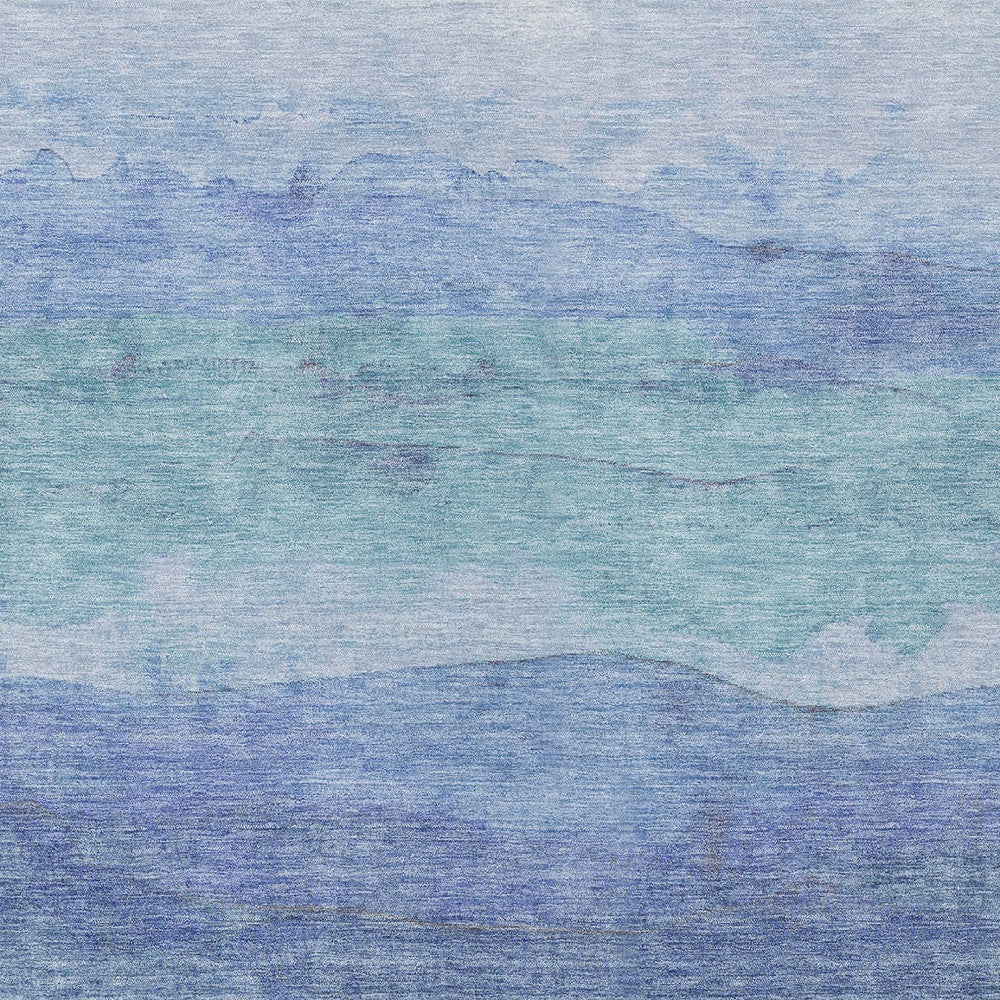 3' X 5' Blue Teal Blue And Sky Blue Abstract Washable Indoor Outdoor Area Rug