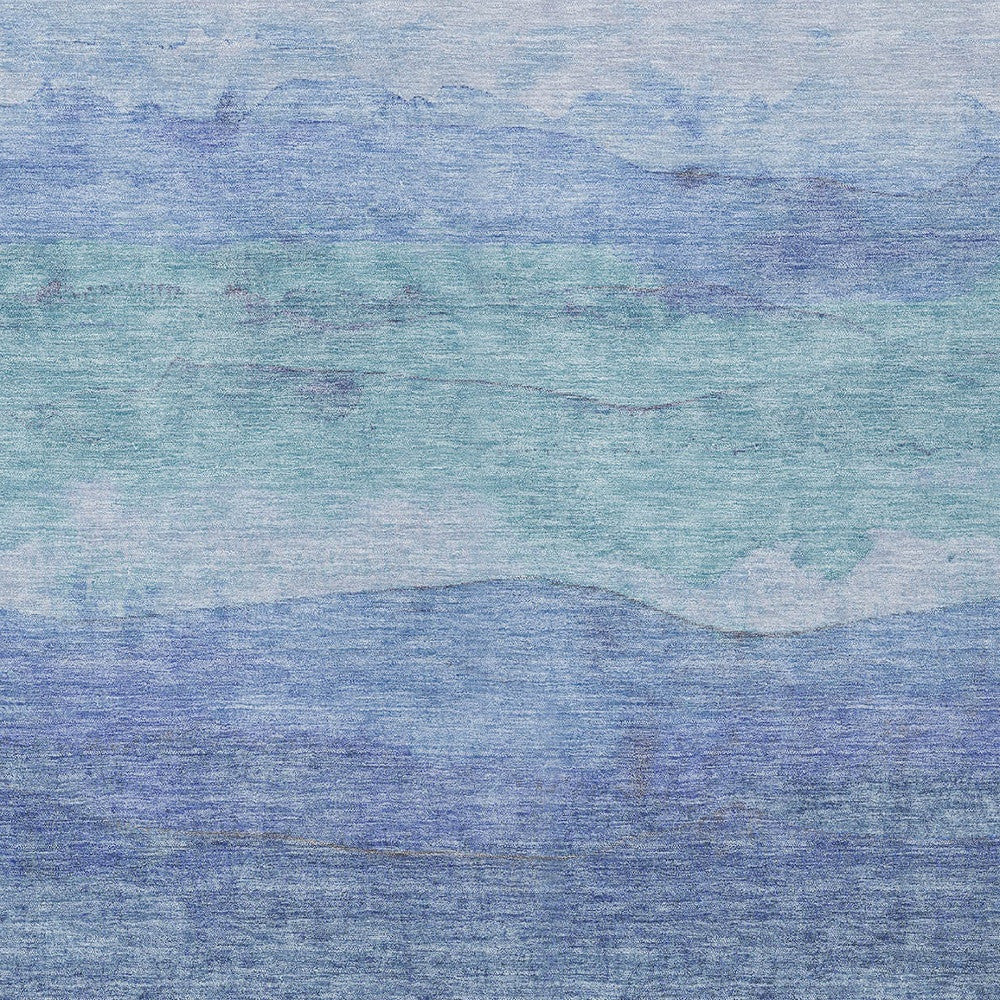 9' X 12' Blue Teal Blue And Sky Blue Abstract Washable Indoor Outdoor Area Rug