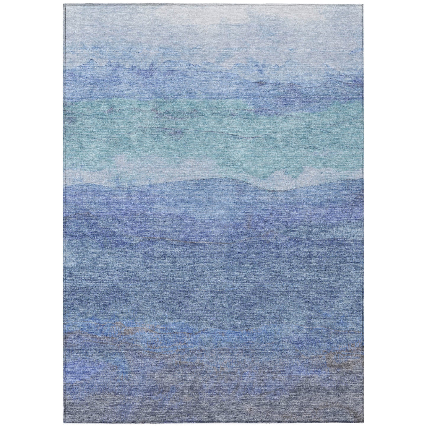 10' X 14' Blue Teal Blue And Sky Blue Abstract Washable Indoor Outdoor Area Rug