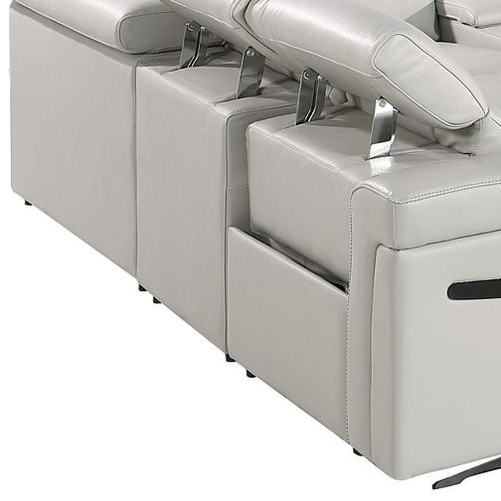 Light Gray Italian Leather Power Reclining U Shaped Ten Piece Corner Sectional With Console