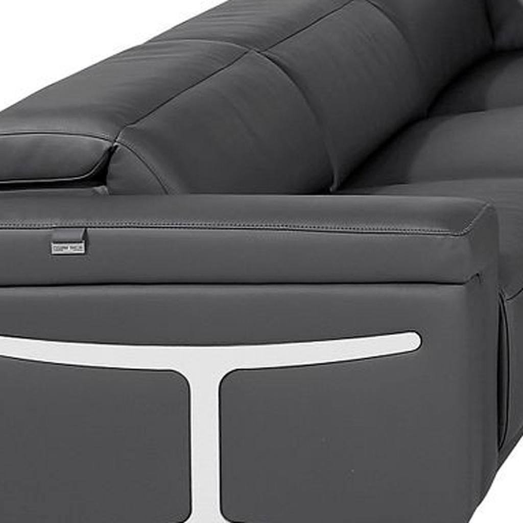 Dark Gray Italian Leather Power Reclining U Shaped Ten Piece Corner Sectional With Console