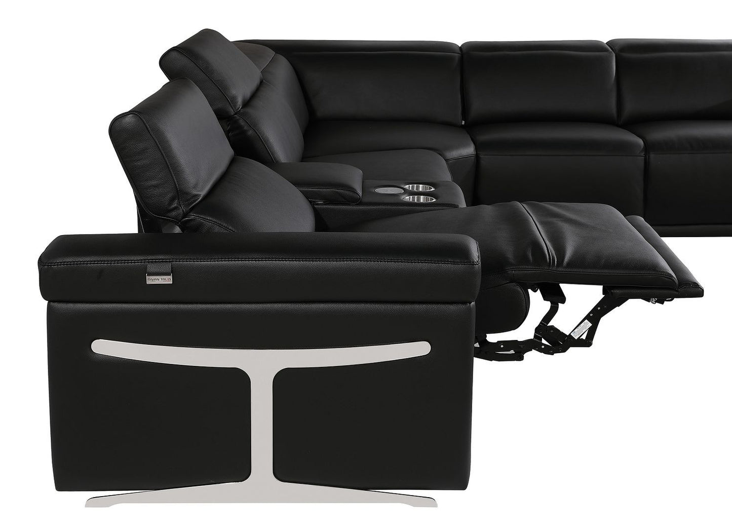 Black Italian Leather Power Reclining U Shaped Ten Piece Corner Sectional With Console
