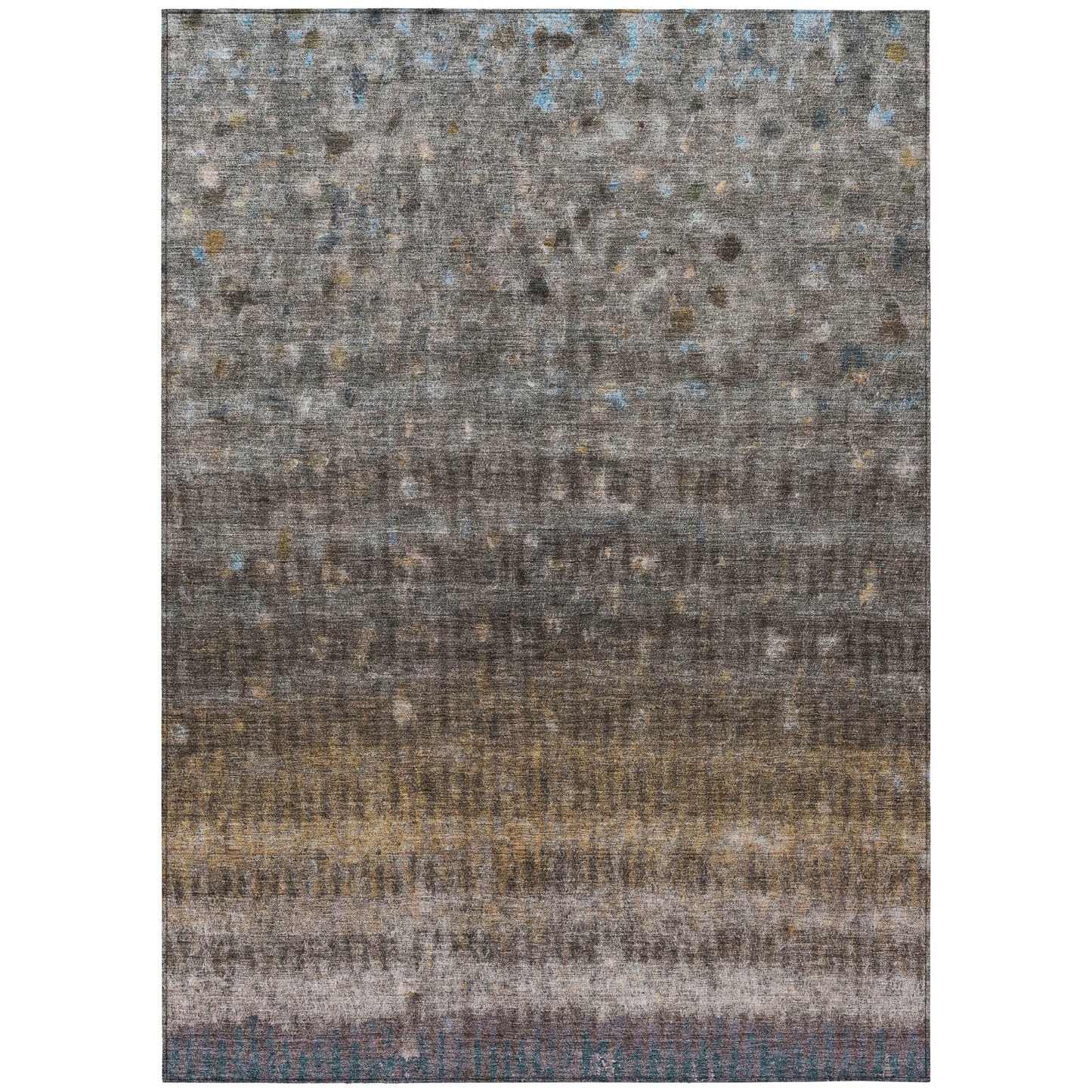 9' X 12' Brown And Beige Striped Washable Indoor Outdoor Area Rug