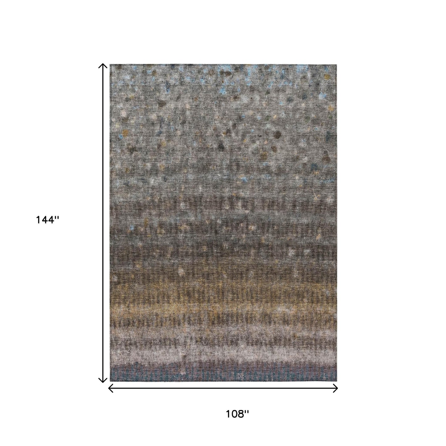 9' X 12' Brown And Beige Striped Washable Indoor Outdoor Area Rug