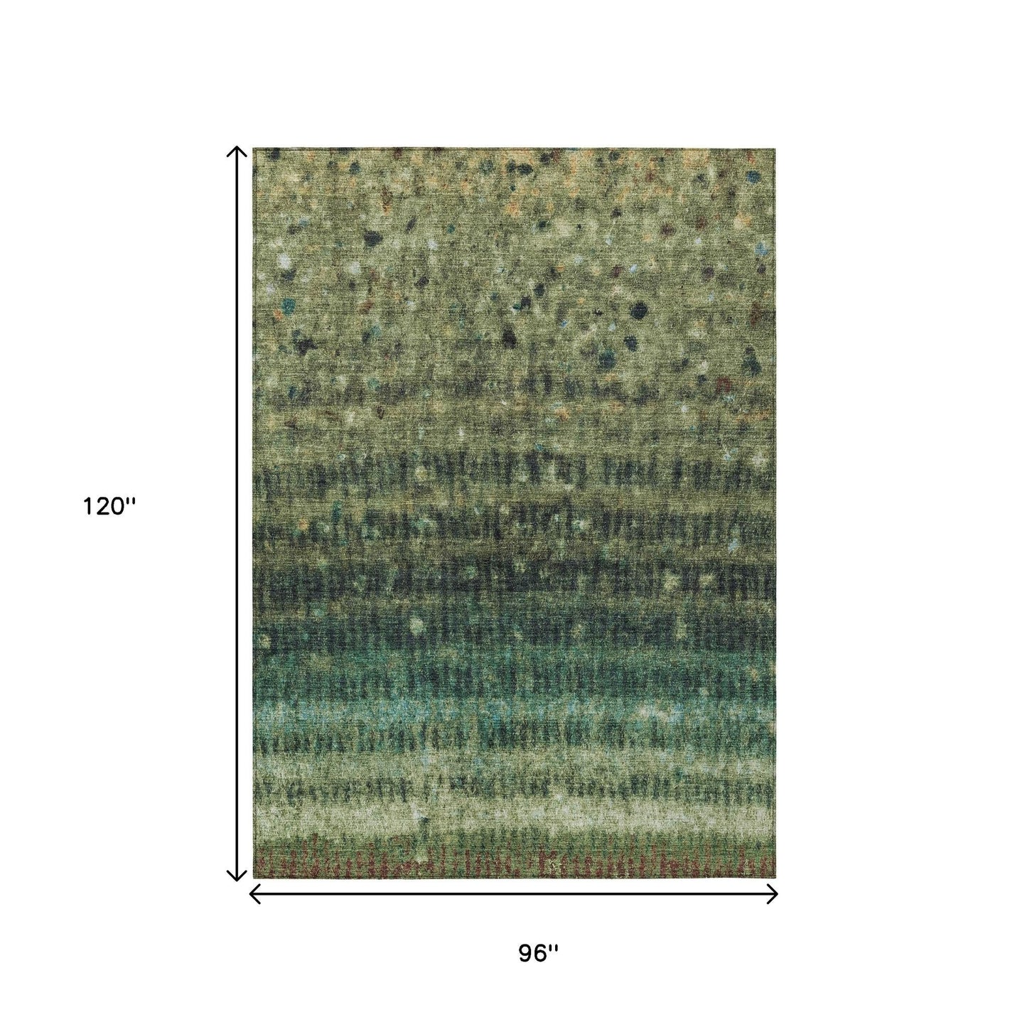 8' X 10' Fern Green And Gray Striped Washable Indoor Outdoor Area Rug