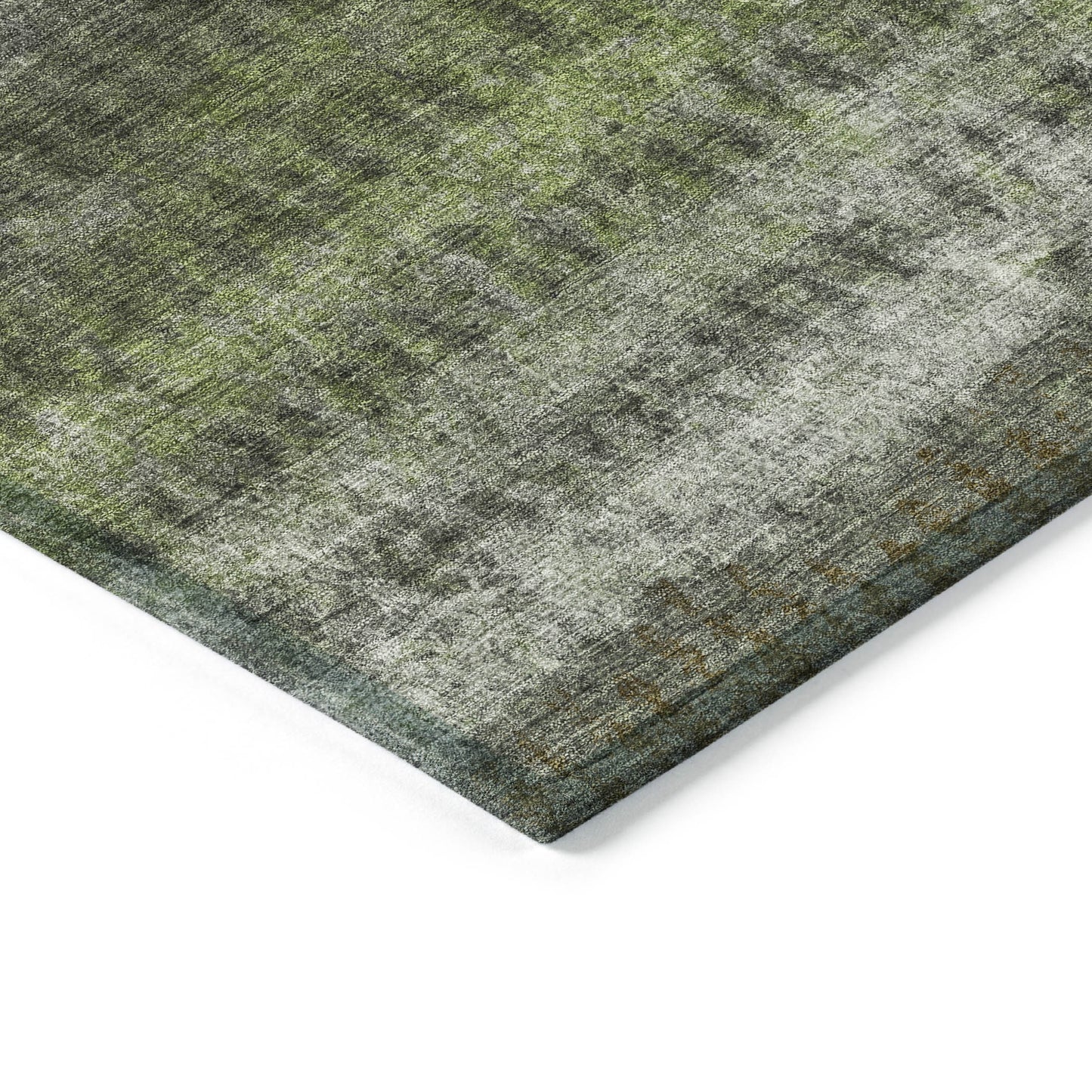 10' X 14' Olive Green And Gray Striped Washable Indoor Outdoor Area Rug