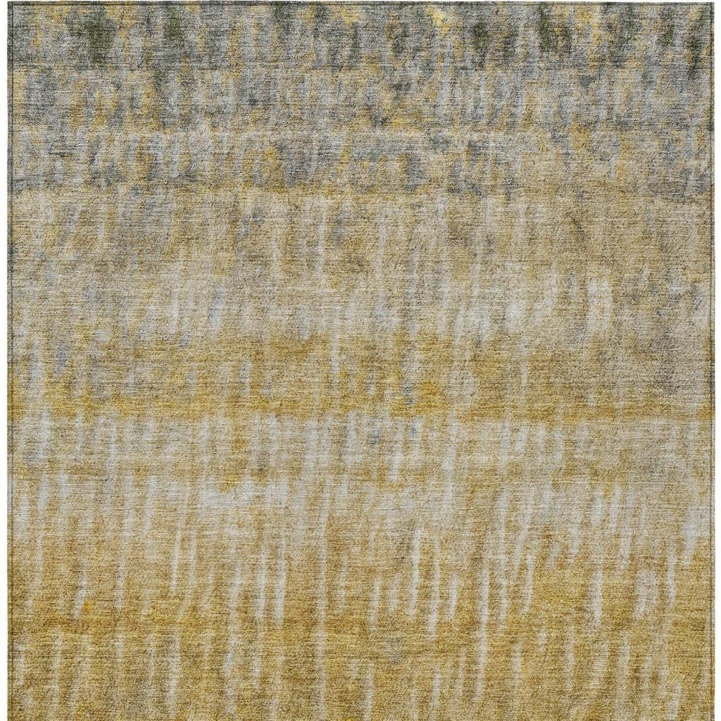 3' X 5' Gold Beige And Gray Abstract Washable Indoor Outdoor Area Rug