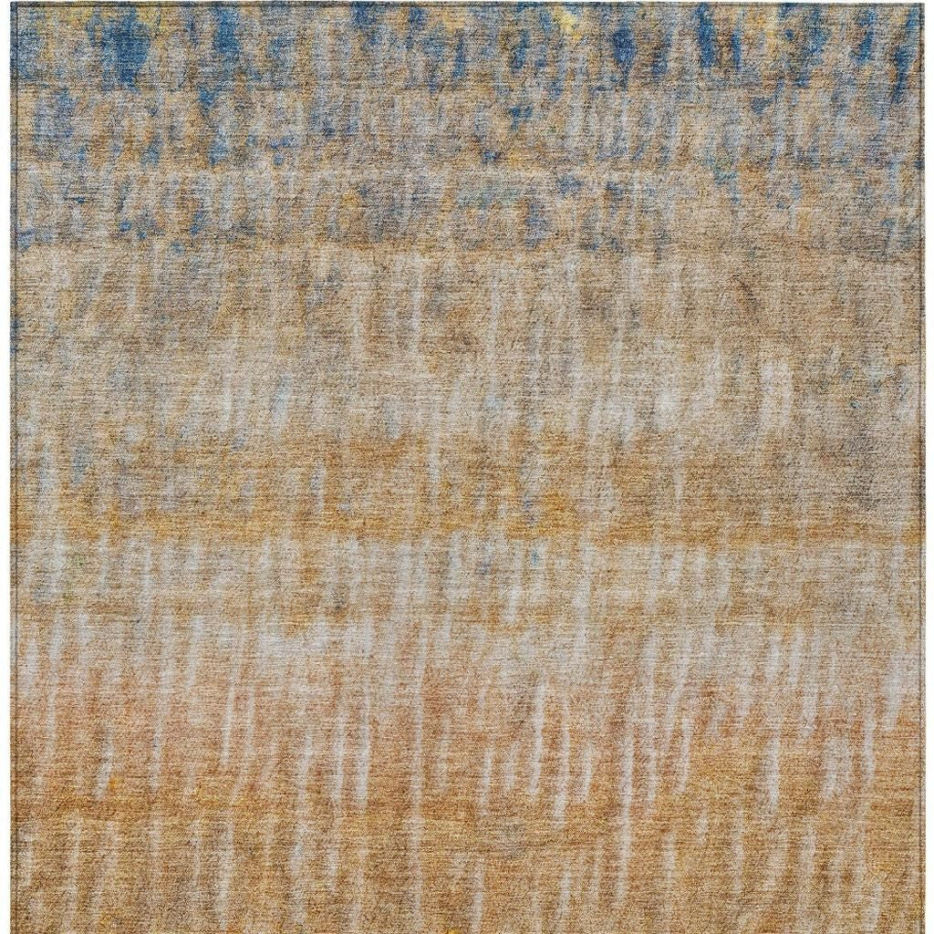 10' X 14' Orange Blue And Beige Abstract Washable Indoor Outdoor Area Rug