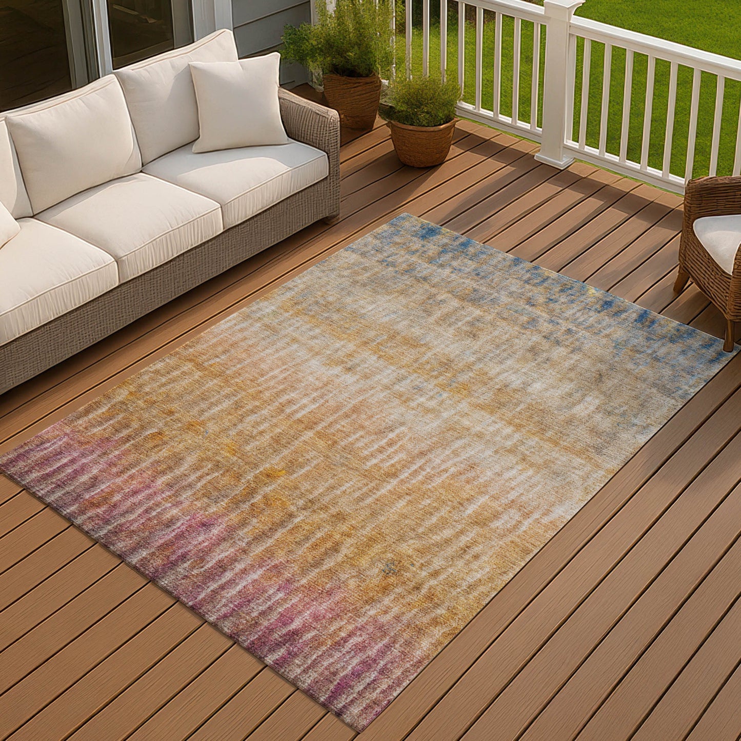 10' X 14' Orange Blue And Beige Abstract Washable Indoor Outdoor Area Rug