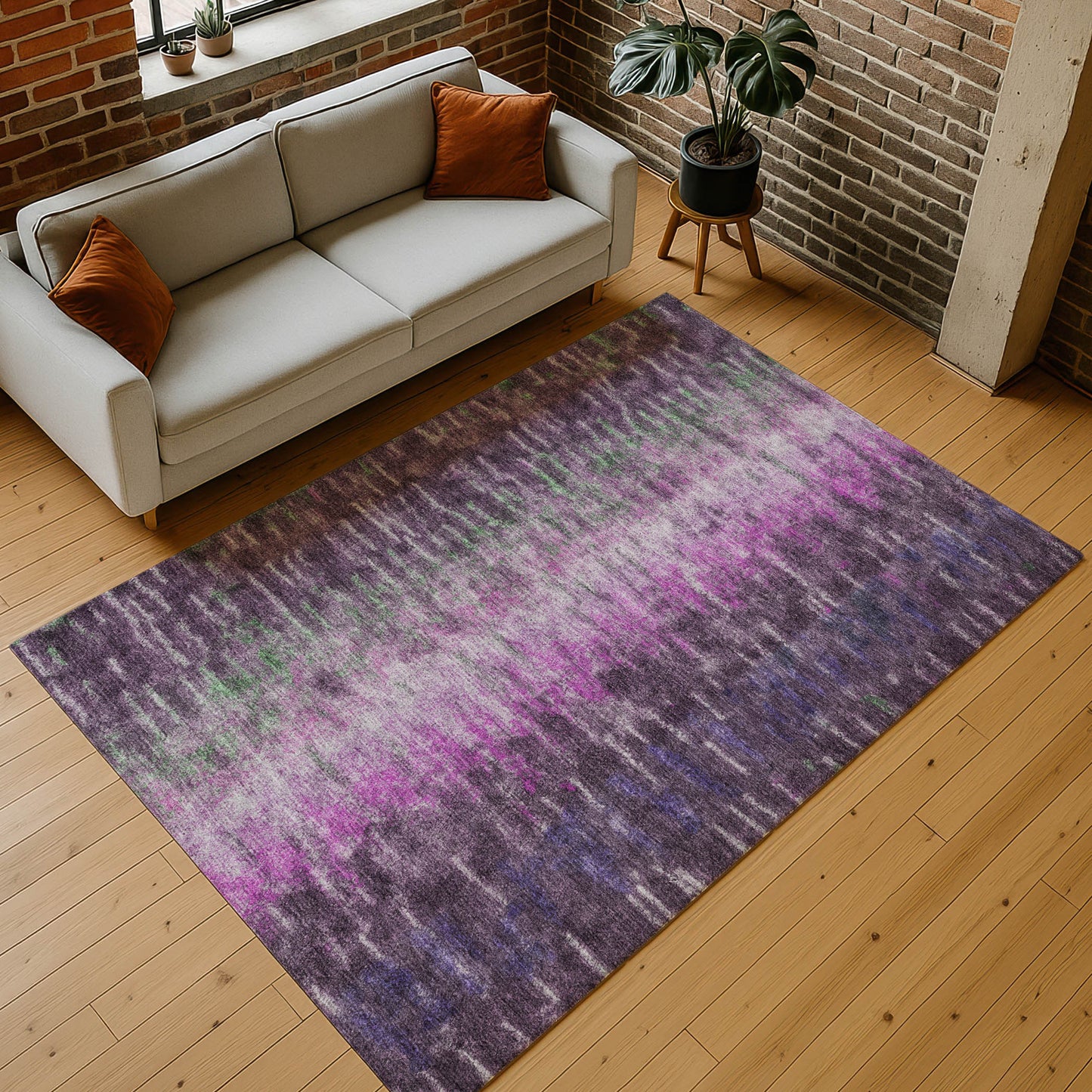 3' X 5' Eggplant Green And Blue Abstract Washable Indoor Outdoor Area Rug