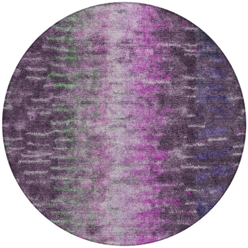 8' Eggplant Green And Blue Round Abstract Washable Indoor Outdoor Area Rug