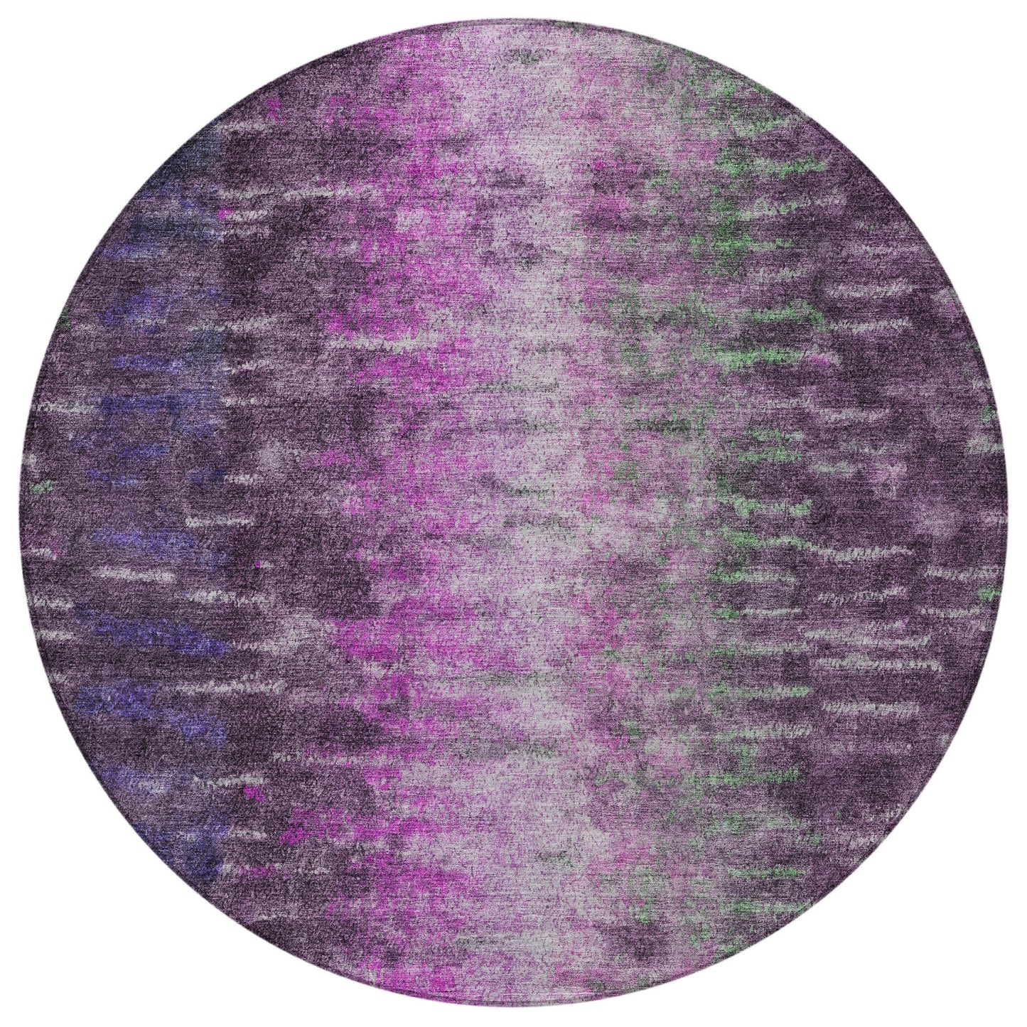 8' Eggplant Green And Blue Round Abstract Washable Indoor Outdoor Area Rug