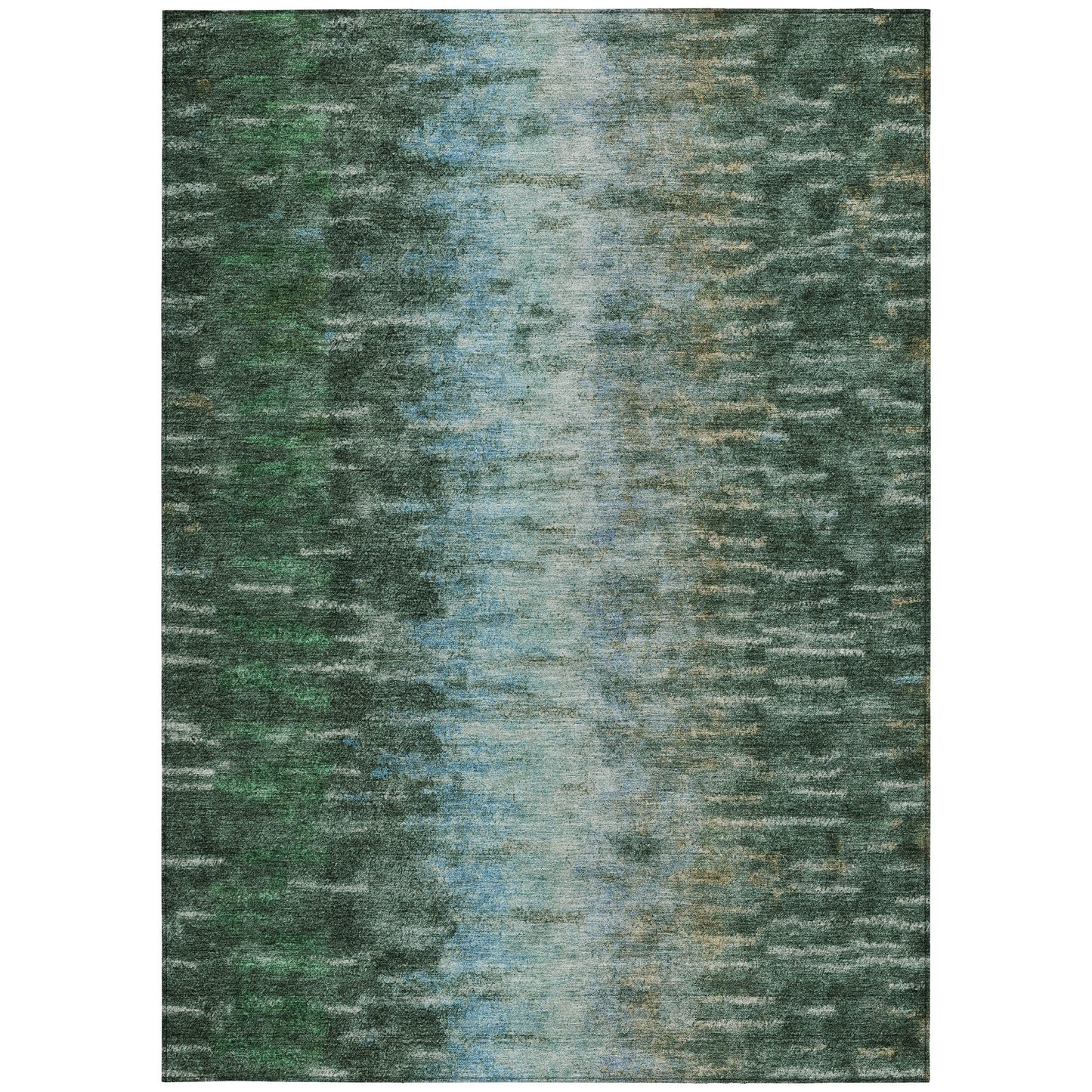 3' X 5' Emerald Teal Blue And Ivory Abstract Washable Indoor Outdoor Area Rug
