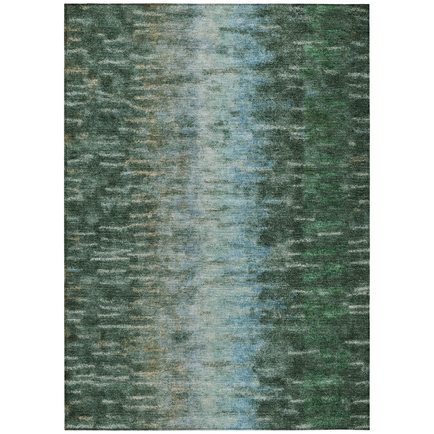 3' X 5' Emerald Teal Blue And Ivory Abstract Washable Indoor Outdoor Area Rug