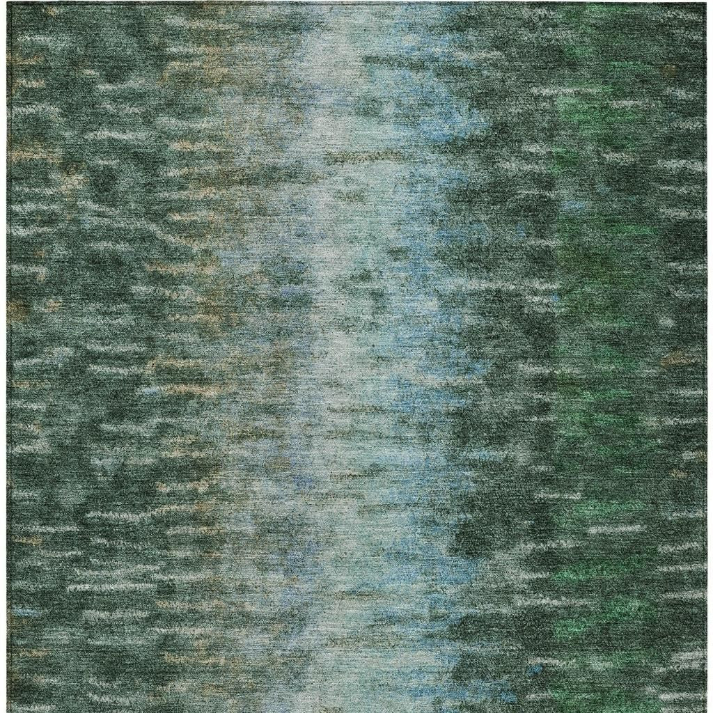 3' X 5' Emerald Teal Blue And Ivory Abstract Washable Indoor Outdoor Area Rug