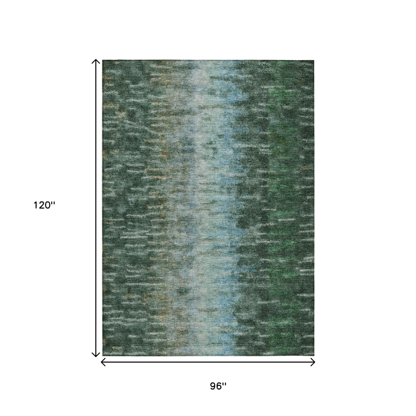 8' X 10' Emerald Teal Blue And Ivory Abstract Washable Indoor Outdoor Area Rug