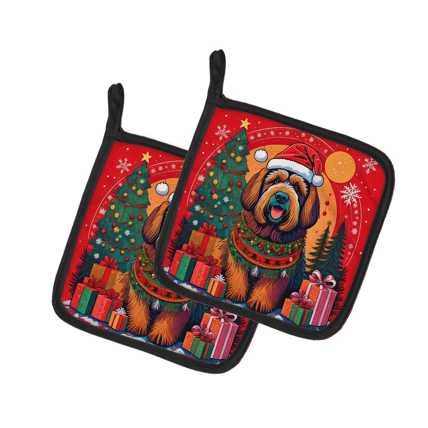 Briard Christmas Pair of Pot Holders