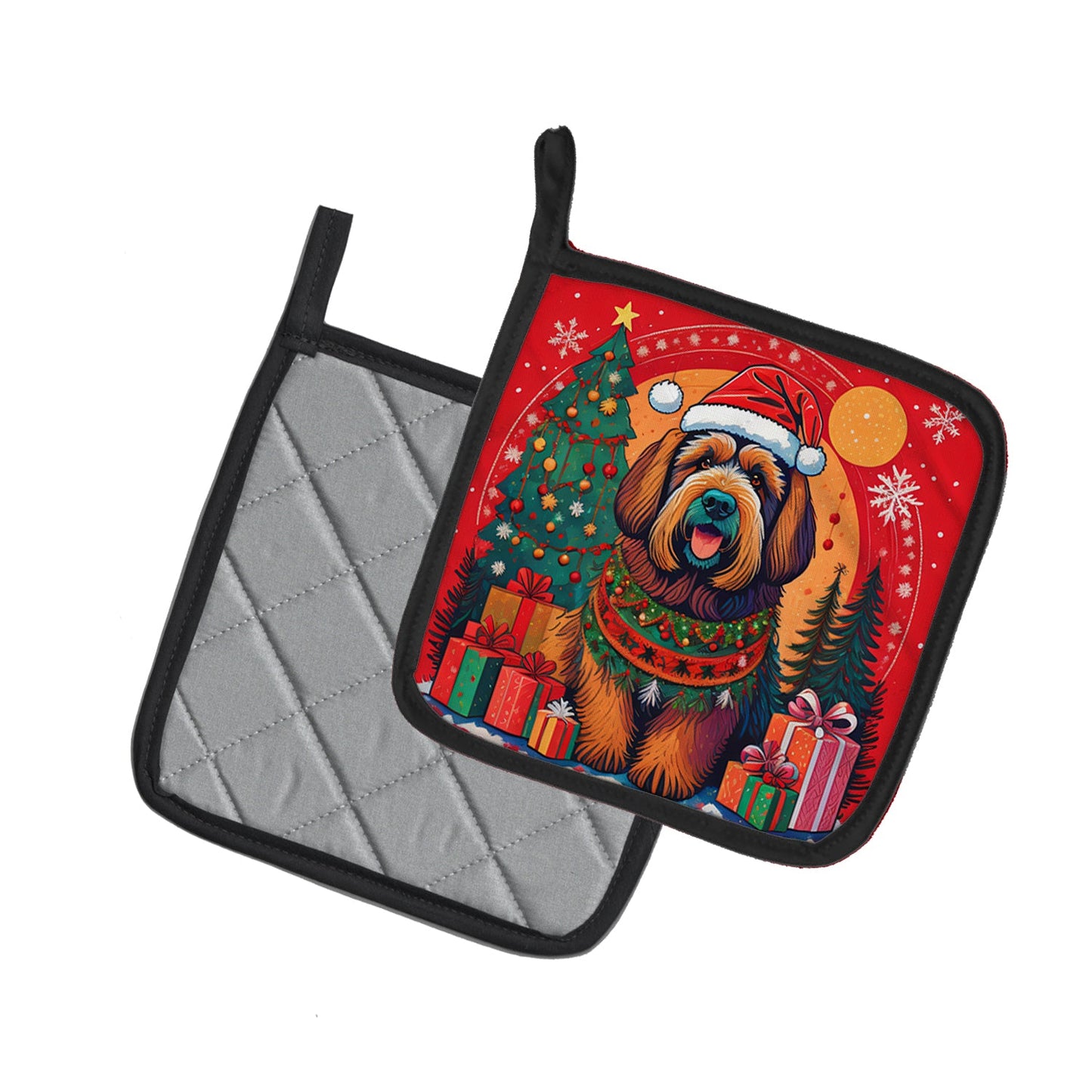 Briard Christmas Pair of Pot Holders