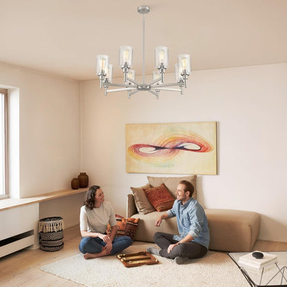 8 Light Brushed Nickel Chandelier: Dining Room, Living