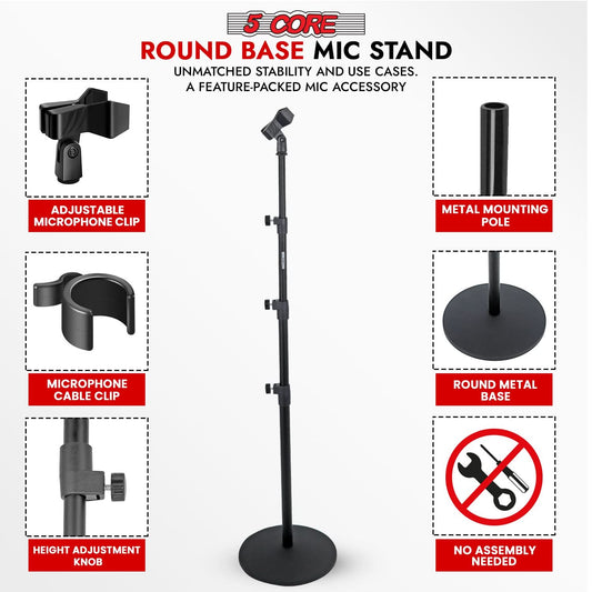 5Core Mic Stand Floor Adjustable Universal Heavy Duty Microphone Stands Round Base Soporte De micrófono
