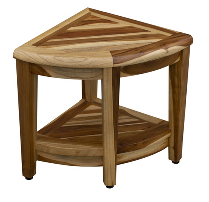 22" Natural Teak Corner Shower Bench With Shelf