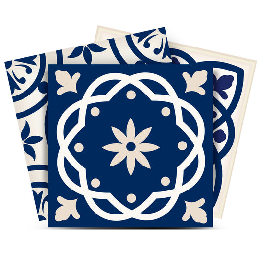 7" X 7" Midnight Blue And White Peel And Stick Removable Tiles-0