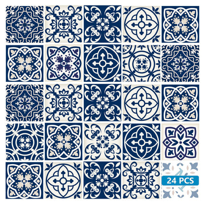 7" X 7" Midnight Blue And White Peel And Stick Removable Tiles-1