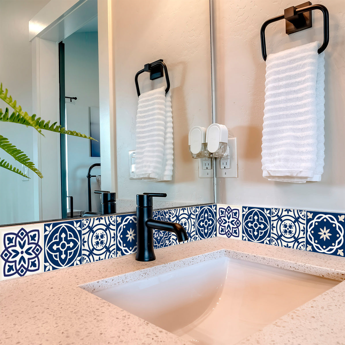 7" X 7" Midnight Blue And White Peel And Stick Removable Tiles-6