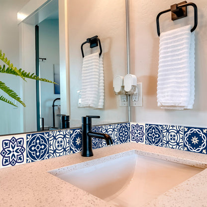 7" X 7" Midnight Blue And White Peel And Stick Removable Tiles-6