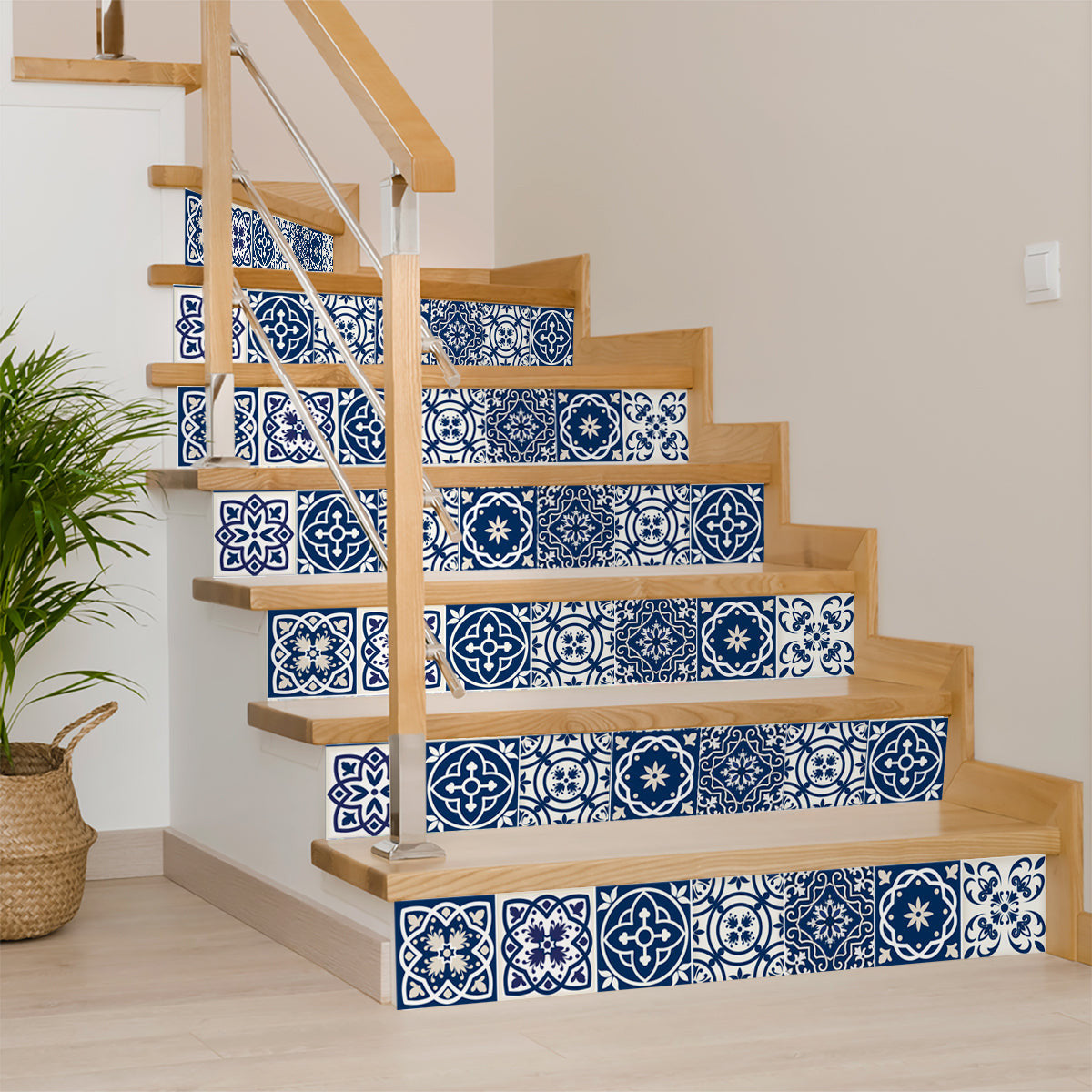 7" X 7" Midnight Blue And White Peel And Stick Removable Tiles-4