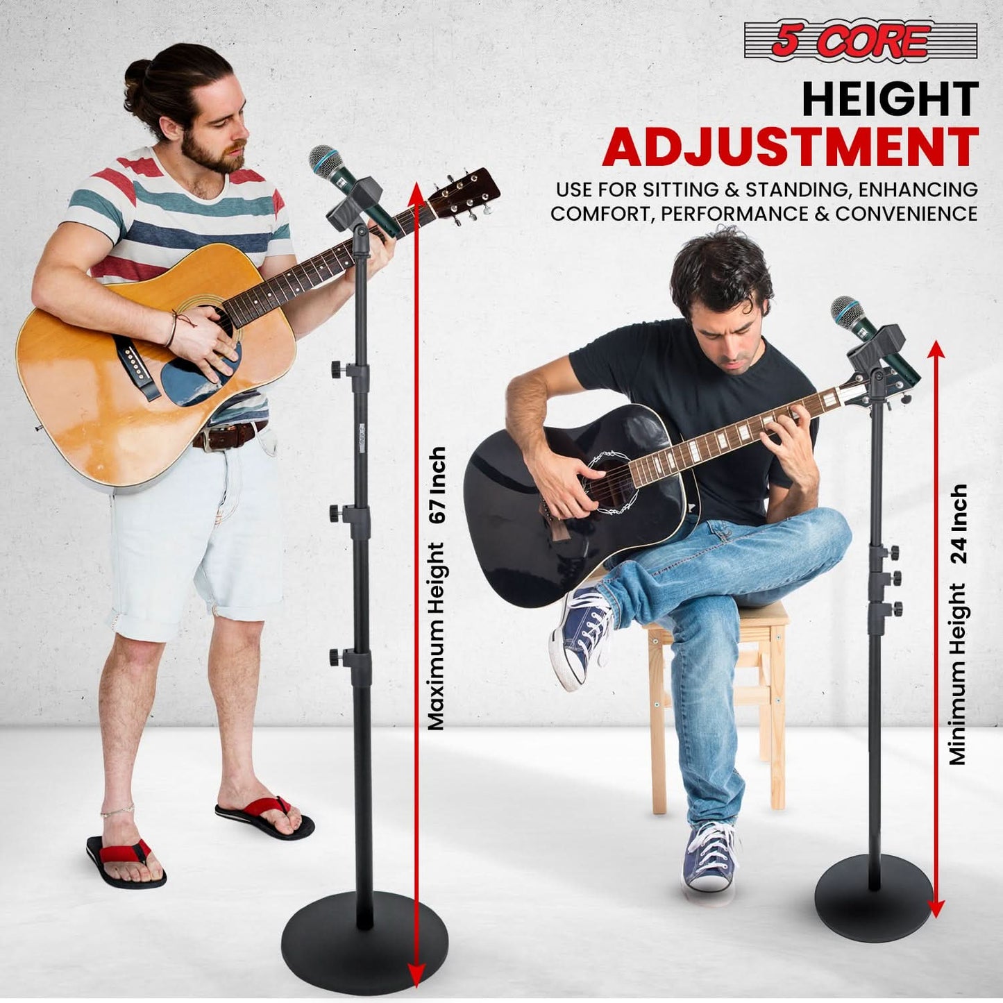 5Core Mic Stand Floor Adjustable Universal Heavy Duty Microphone Stands Round Base Soporte De micrófono