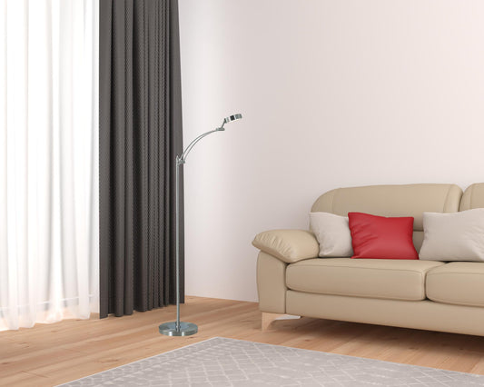 54" Silver Adjustable LED Task Floor Lamp With Silver