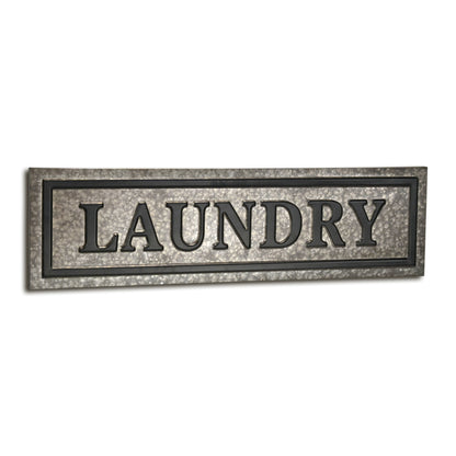 10" X 36" Gray Laundry Galvanized Metal Wall Decor