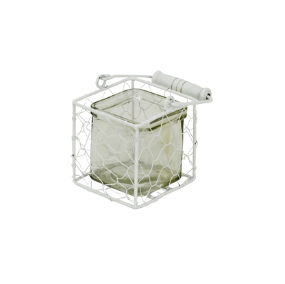 4" White Glass and Metal Lattice Tabletop Lantern Candle Holder-6