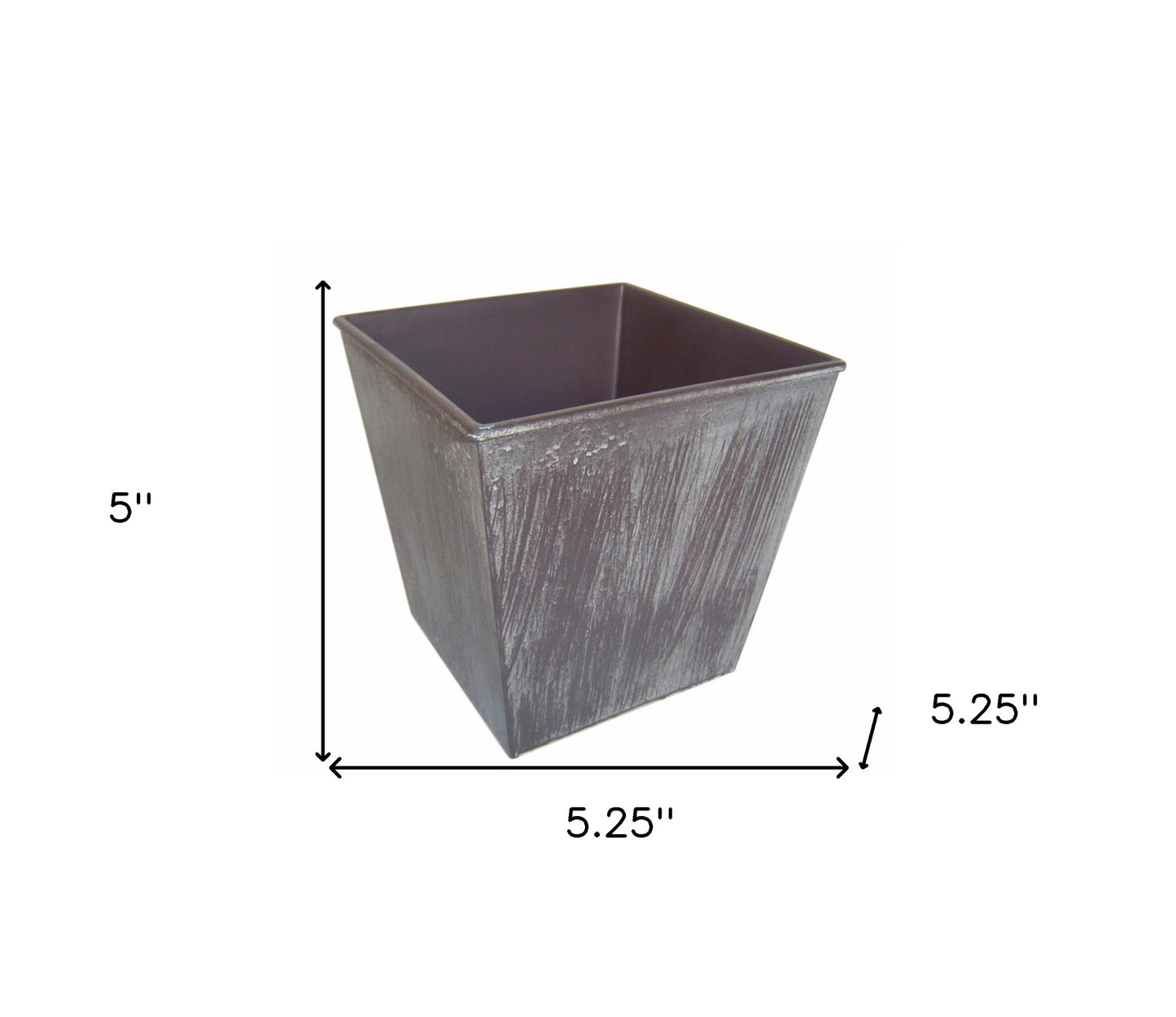 5" Brown and Off White Textural Tone On Tone Recycled Plastic Indoor Outdoor Square Pot Planter-4