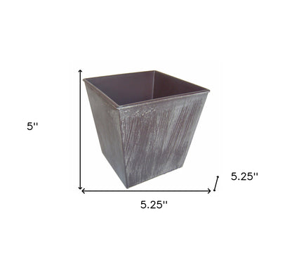 5" Brown and Off White Textural Tone On Tone Recycled Plastic Indoor Outdoor Square Pot Planter-4